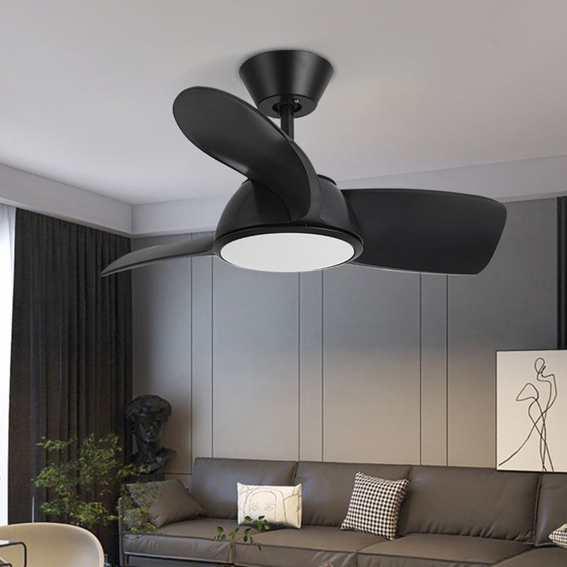 3-Blade Ceiling Fan Contemporary LED Black/Golden Fan with Light for Foyer