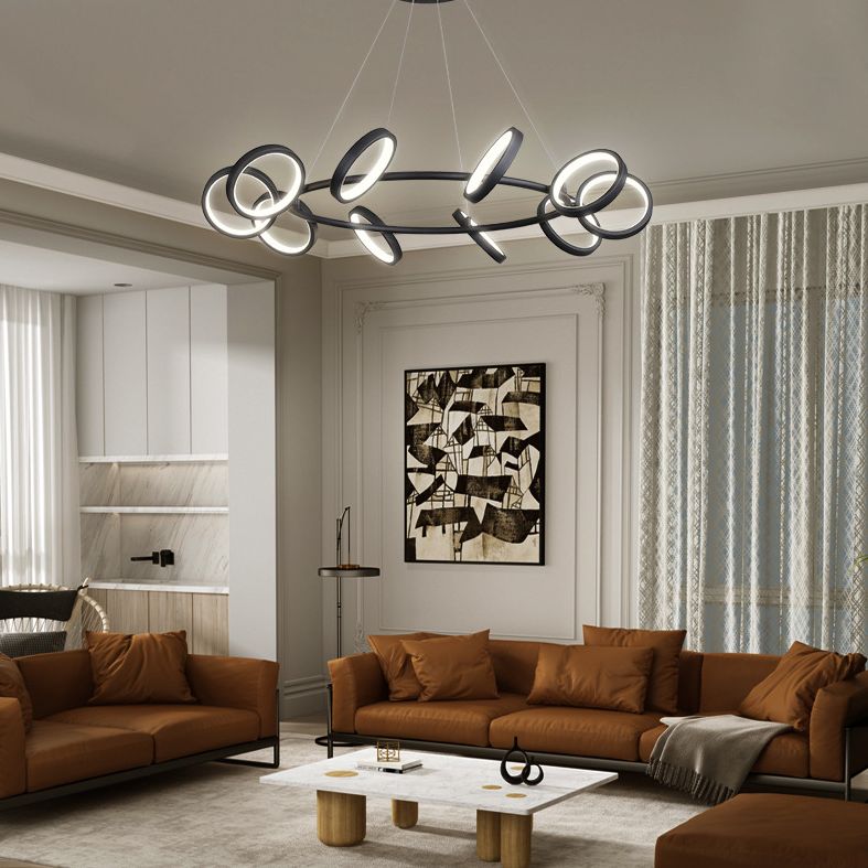 Simplicity Rotating Ring Shaped LED Chandelier Metal Living Room Hanging Light Fixture