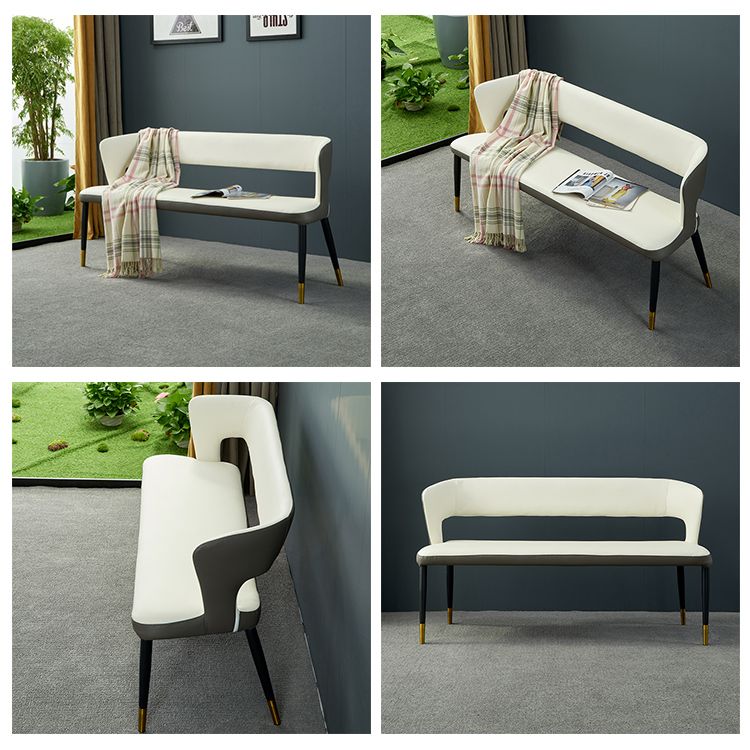 Modern 19.5" H Upholstered Bench High-Back Dining Seating Bench with 4 Metal Legs