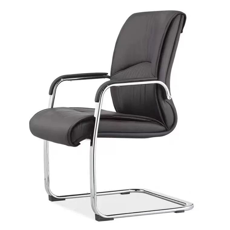 Mid-back Office Chair Leather Seat Fixed Armrest Metal Chair Leg Office Chair