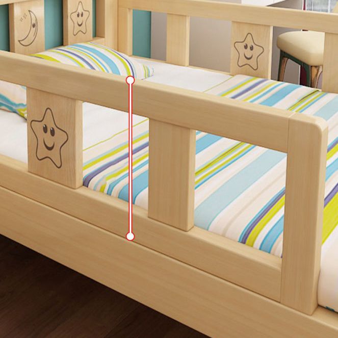 Solid Wood Standard Bed Modern Natural Headboard Bed with Guardrail