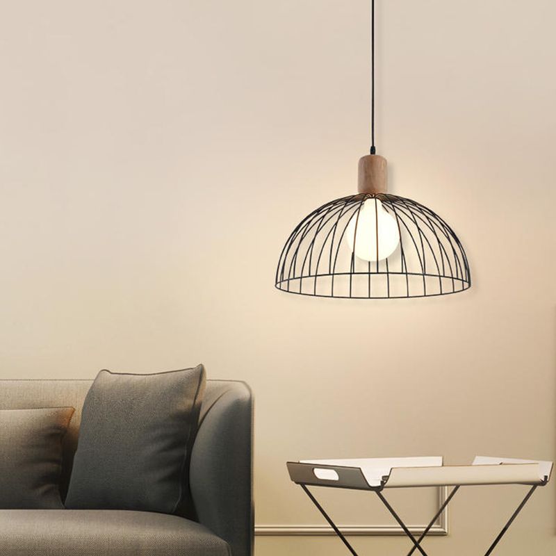 Dome Pendant Lighting Minimalist Metal 1 Head Black Pendulum Light for Living Room