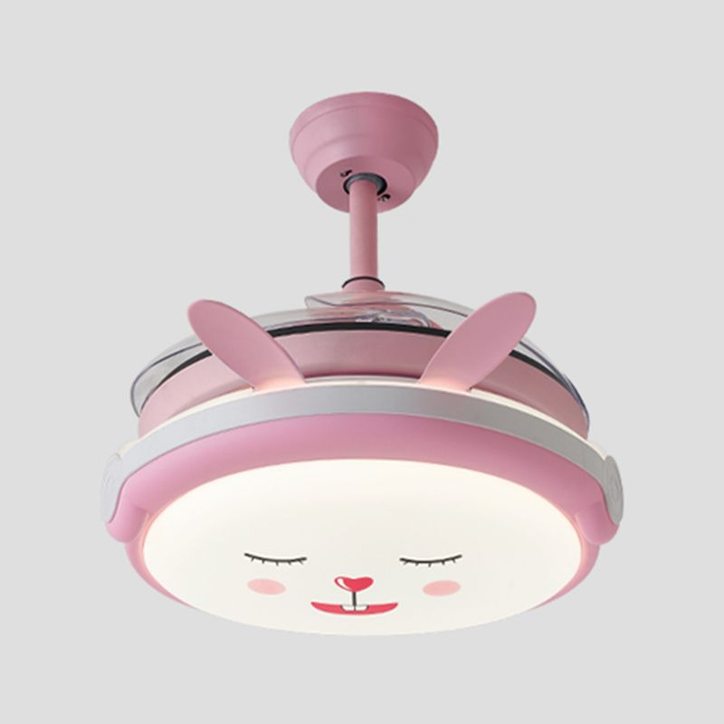 Cartoon Children Bedroom Hanging Fan Light Fixture Animal LED Semi Flush Ceiling Light