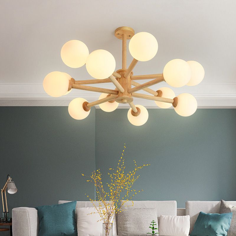 Globe Chandelier Pendant Light Modern Multi-Head Beige Bronze Chandelier Lamp with Glass Shade