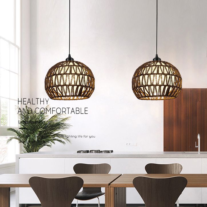 Spherical Rope Suspension Lamp Rustic Single-Bulb Dining Room Down Lighting Pendant