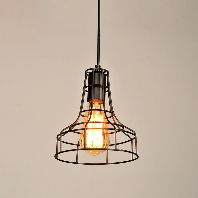 Black Wire Cage Pendant Light Wrought Iron Industrial Style Hanging Light Fixtures