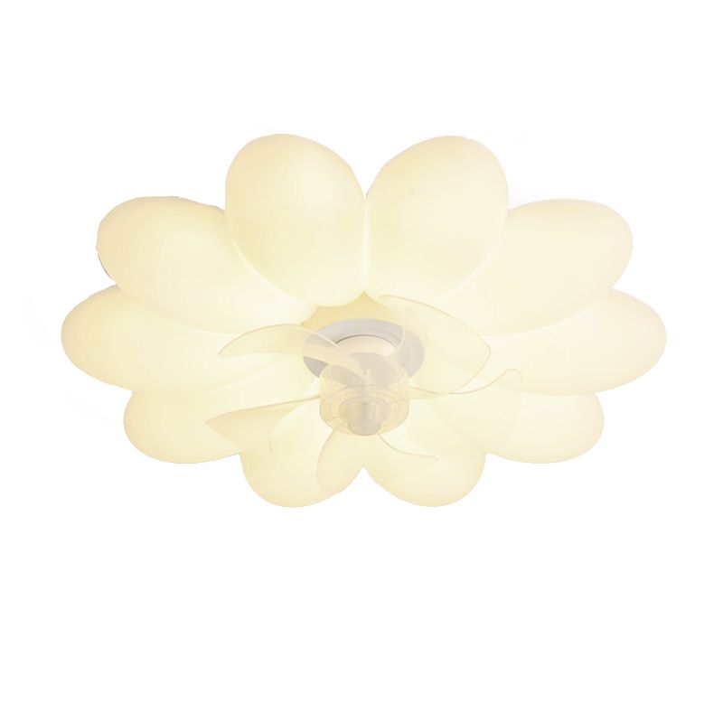 Flower Shape Ceiling Fan Light Kids Style LED Fan Lighting Fixture in Cream White