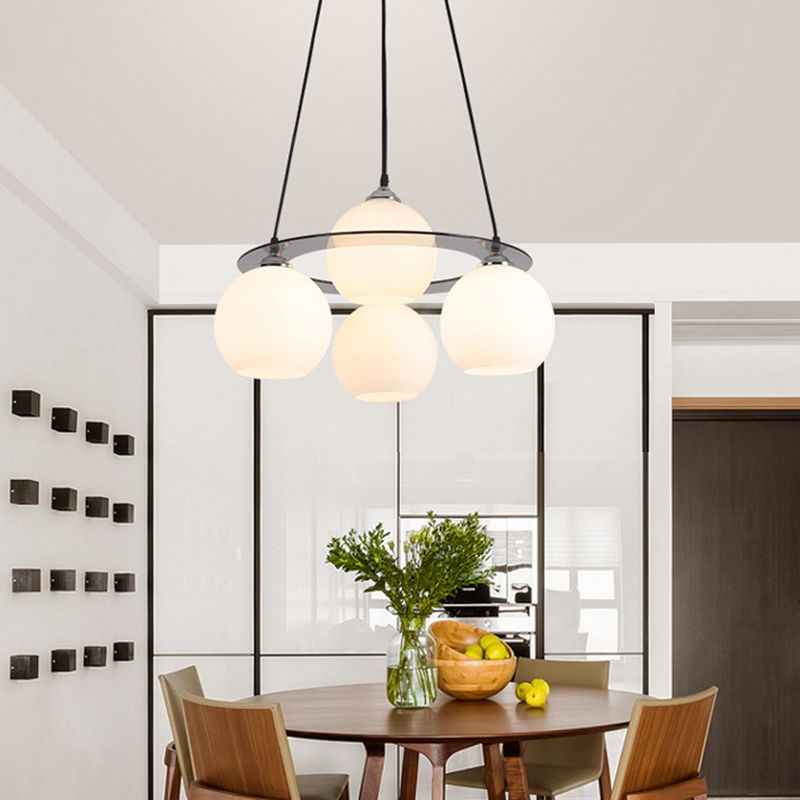 4 Lights Ball Pendant Lighting Modern simplicity White Glass Pendant Ceiling Lights for Restaurant