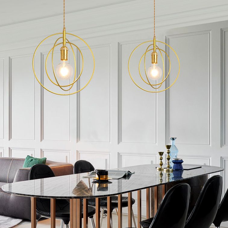 Geometric Dinning Room Pendant Light Fixture Loft Style Metal Gold Hanging Ceiling Light