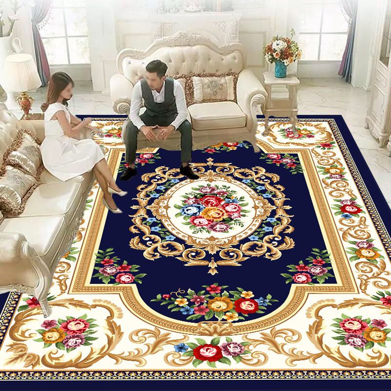 Vintage Washable Rug Classic Floral Design Rug Polyester Anti-Slip Carpet for Home Decor