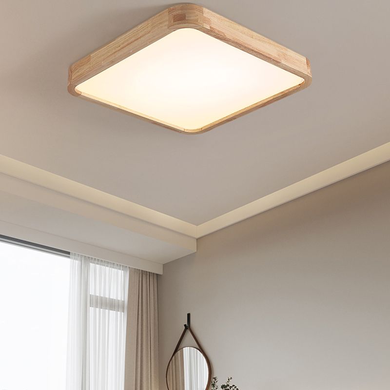 Modern Wood LED Flush Mount Geometric Shape Ceiling Light with Acrylic Shade