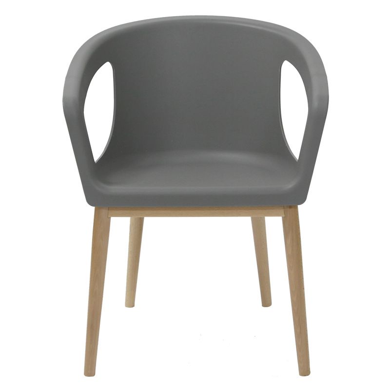 Contemporary Dining Armchair in Plastic with Solid Wood Legs