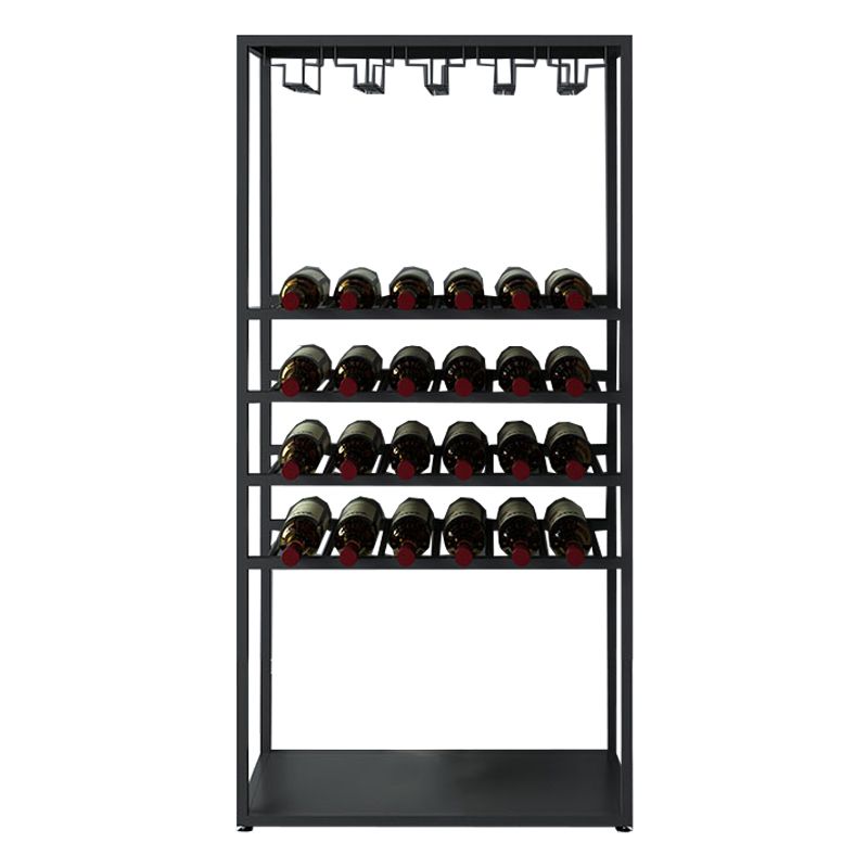 Metal Wine Bottle & Glass Rack Modern Floor Wine Holder with Shelf in Black and White