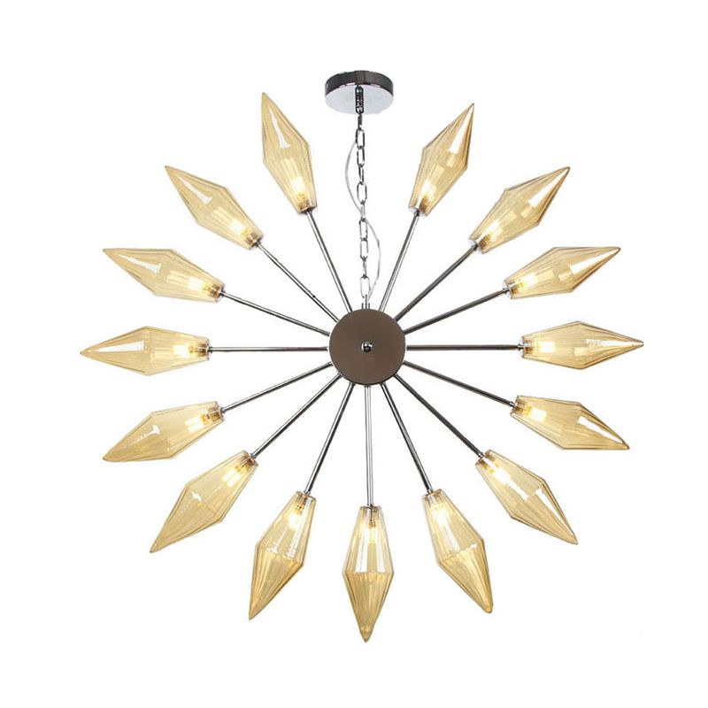 6/9/12 Lights Chandelier Lamp Industrial Sputnik Amber/Clear Glass Ceiling Light Fixture in Black/Copper/Chrome