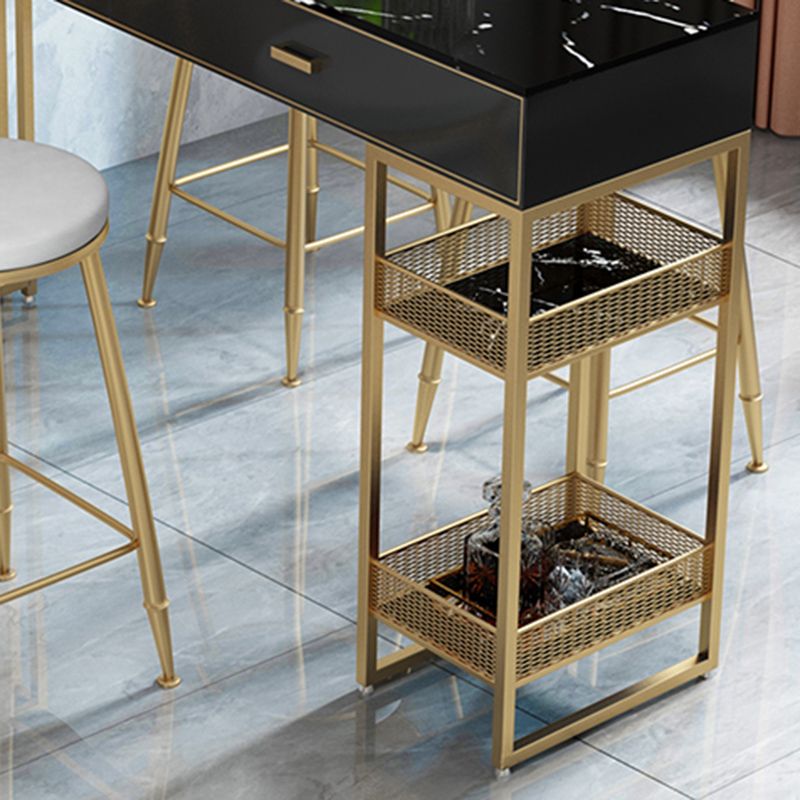 Sintered Stone Bistro Bar Table Gold Frame Base Bar Table with Drawers