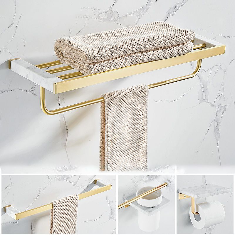 Metal and Marble Bathroom Accessory as Individual or as a Set in Gold