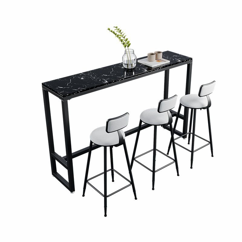 Modern Bistro Table with Black Trestle Rectangle Stone Top Bar Table for Small Places