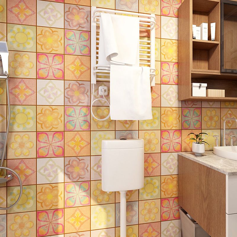 Brown Floweret Wallpaper Panels Tile Effect Boho Adhesive Wall Decor for Kitchen