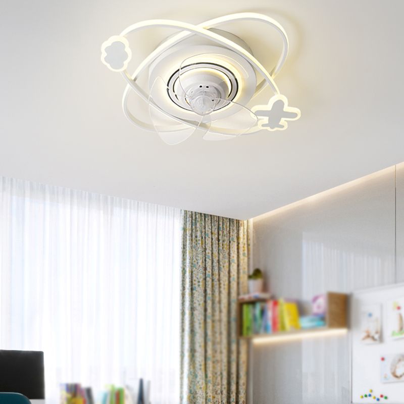 Ceiling Fan Light Minimalist Metal Kids Bedroom LED Close to Ceiling Lamp