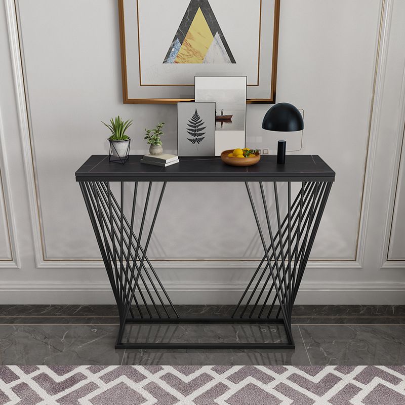 Modern Stone Console Sofa Table Rectangle Iron End Table for Hall