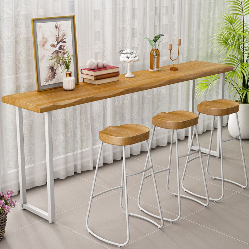 Wood Pine Bar Dining Table Modern Rectangle Bar Table with Sled Pedestal for Balcony