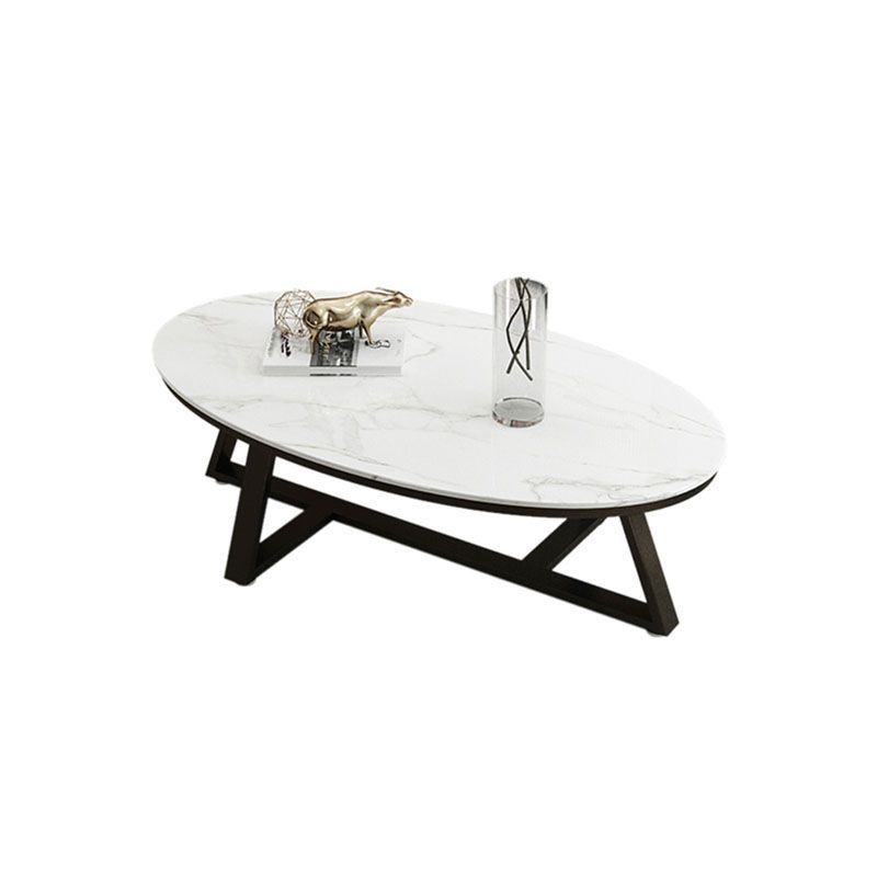 Faux Marble and Stone Coffee Table Cross Legs Cocktail Table