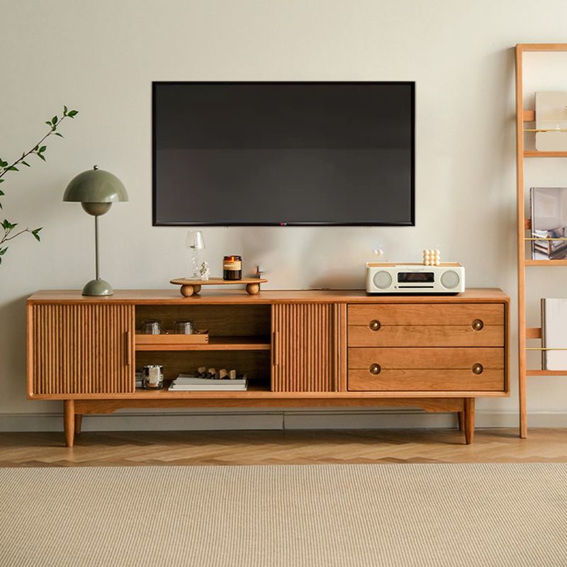 Scandinavian TV Media Stand Solid Wood TV Console with 2 Drawers