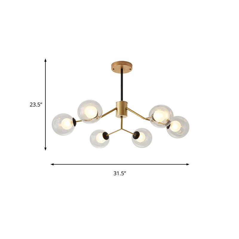 Contemporary Twig Shaped Chandelier with Orb Shade 3/6/8/10 Heads Metallic Pendant Light for Dining Room