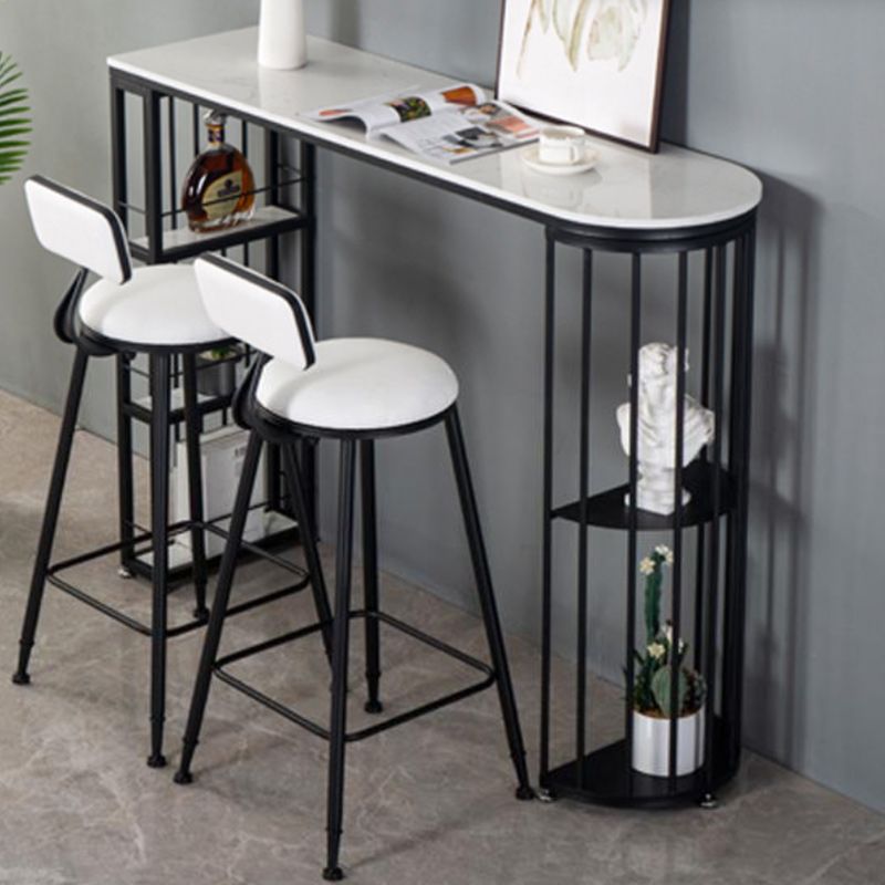 Stone Bar Dining Table Glam Bar Table with Double Pedestal for Living Room