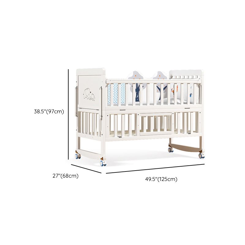 Scandinavian 2-in-1 Solid Wood Nursery Bed in White Wheels and Storage