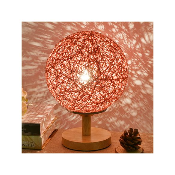 Rattan Hand-Woven Table Lamp Contemporary 6"/7" W 1 Bulb White/Red Table Light with Global Shade and Wooden Base