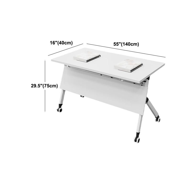 Rectangular Folding Writing Desk White Manufactured Wood Top Desk with Caster Wheels