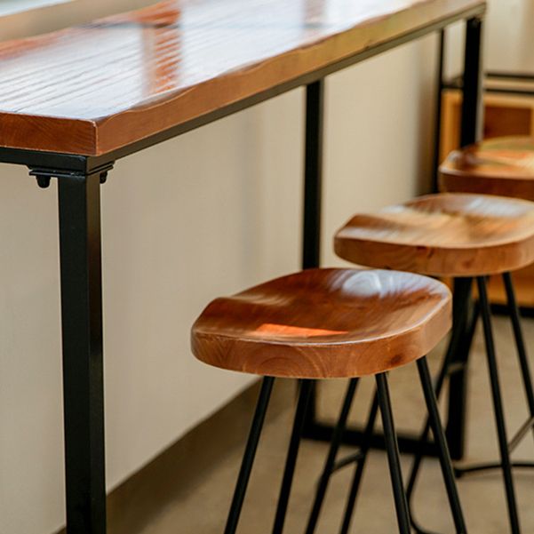 Pine Wood Bar Table Industrial Bar Dining Table with Black Trestle Base