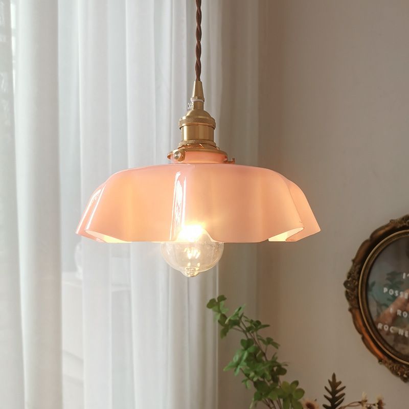 1-Light Pot Cover Hanging Pendant Industrial Style Glass Hanging Lighting for Living Room