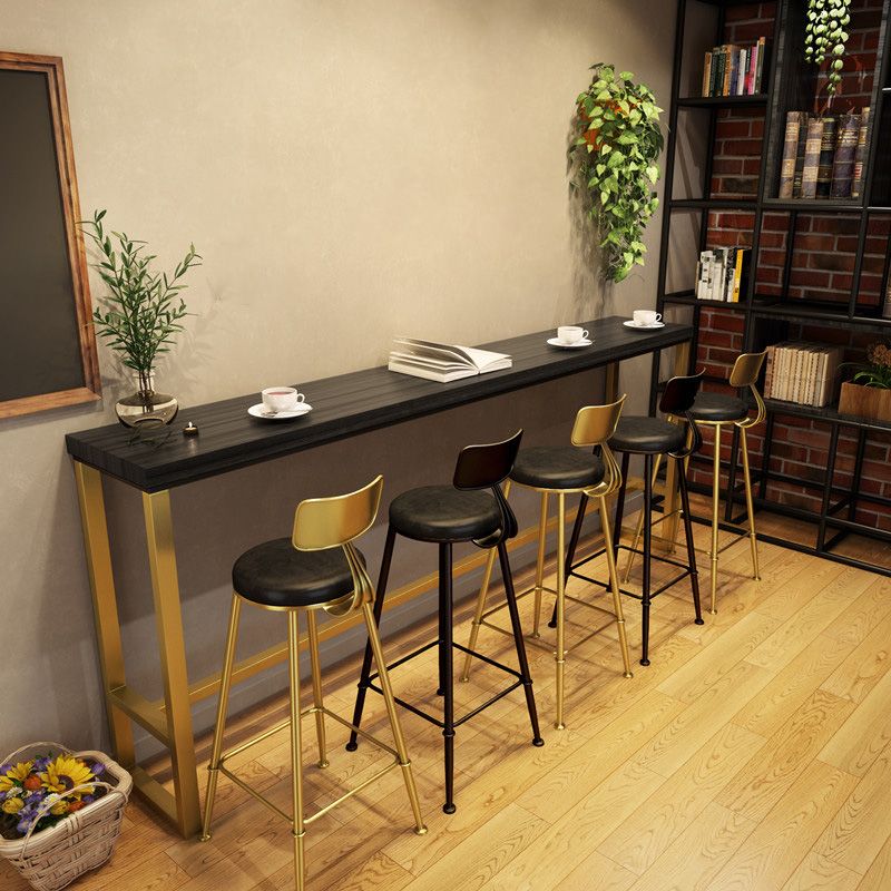 Black Glam Style Bar Table in Metal and Wood Milk Tea Shop Bar Table