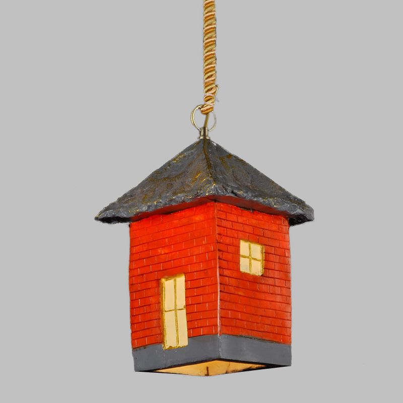 Resin House Suspension Light Antiqued 1 Bulb Bulb Restaurant Techo Colcar el accesorio en rojo