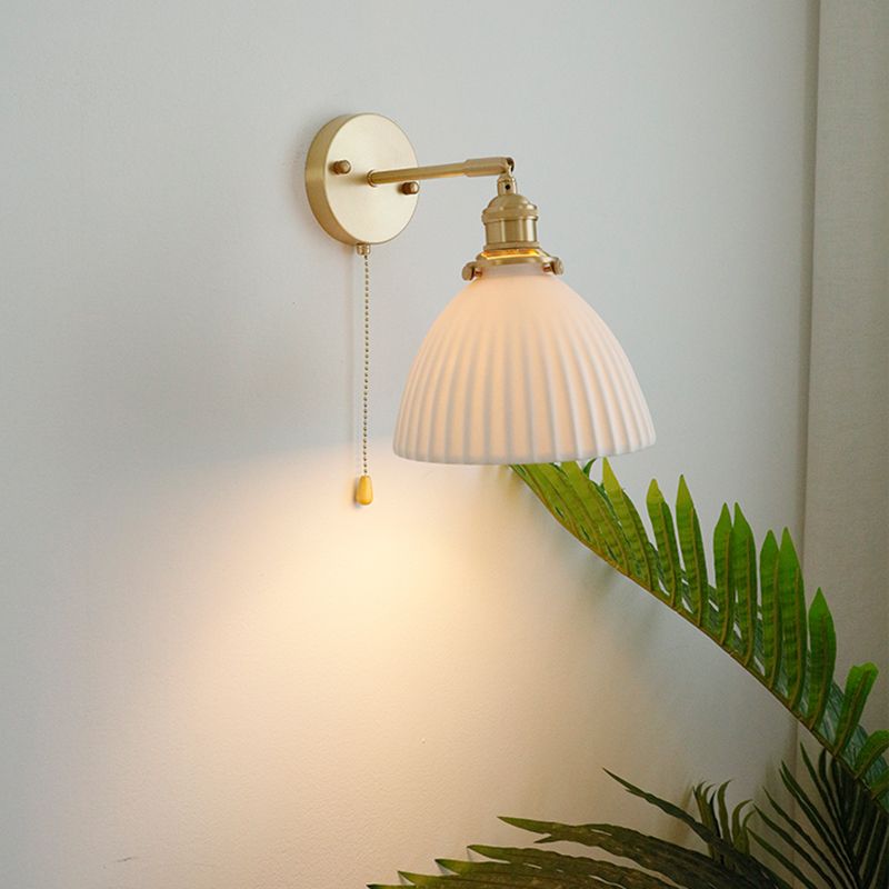 1 -Light Industrial Wall Armed Fixture Brass and Cone Shade Wall Light in Gold