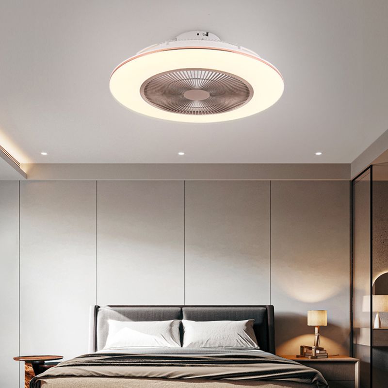 Modern Round Ceiling Fan Light Acrylic Bedroom Semi Flush LED Light with Invisible Blades