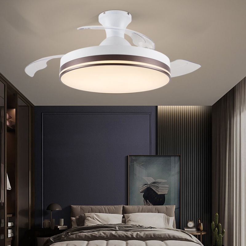 Modernism Interior LED Fan Light White Retractable Fan Blades Ceiling Fan