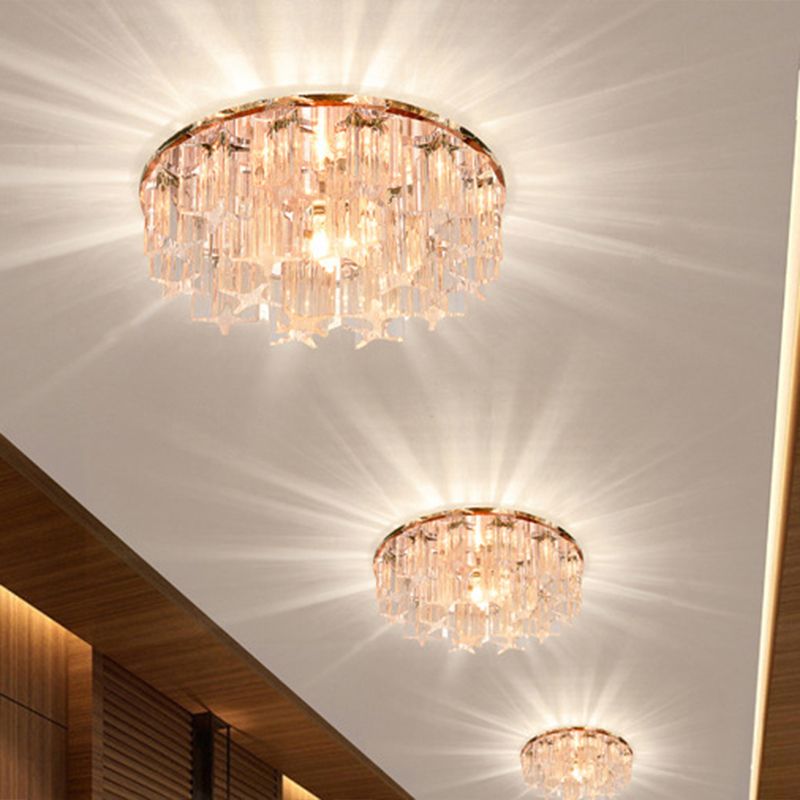 Round Crystal Prism Flushmount Lighting Simplicity Clear LED Ceiling Flush Light for Corridor