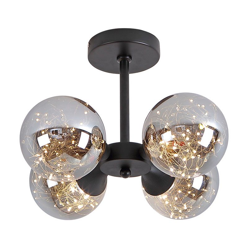 Spherical LED Semi Flush Light Modern Glass 4-Light Bedroom Ceiling Flush Mount