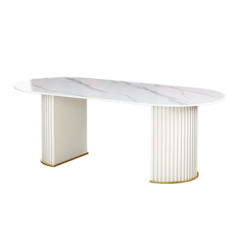 Contemporary Oval Dining Table Sintered Stone Dining Table with Double Pedestal for Dining Room