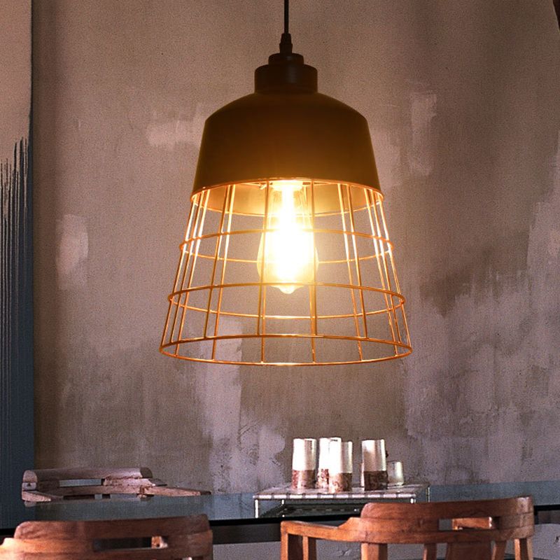 Cage Restaurant Hanging Ceiling Light Warehouse Style Iron 1-Light Black Suspension Light