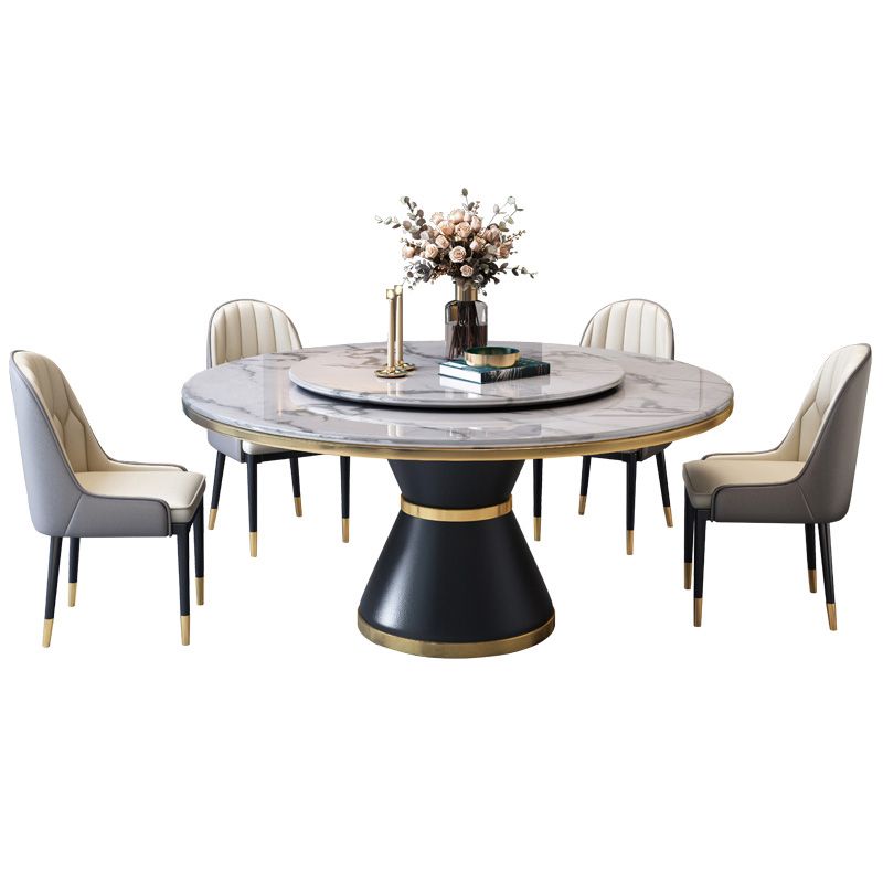 Glam Marble Round Shape Table Kitchen Dining Table with Pedestal Base