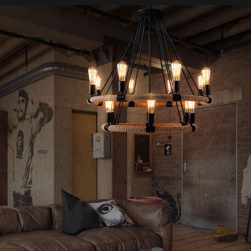 Bare Bulb Chandelier Light Fixture Industrial Metal Pendant Lighting for Restaurant