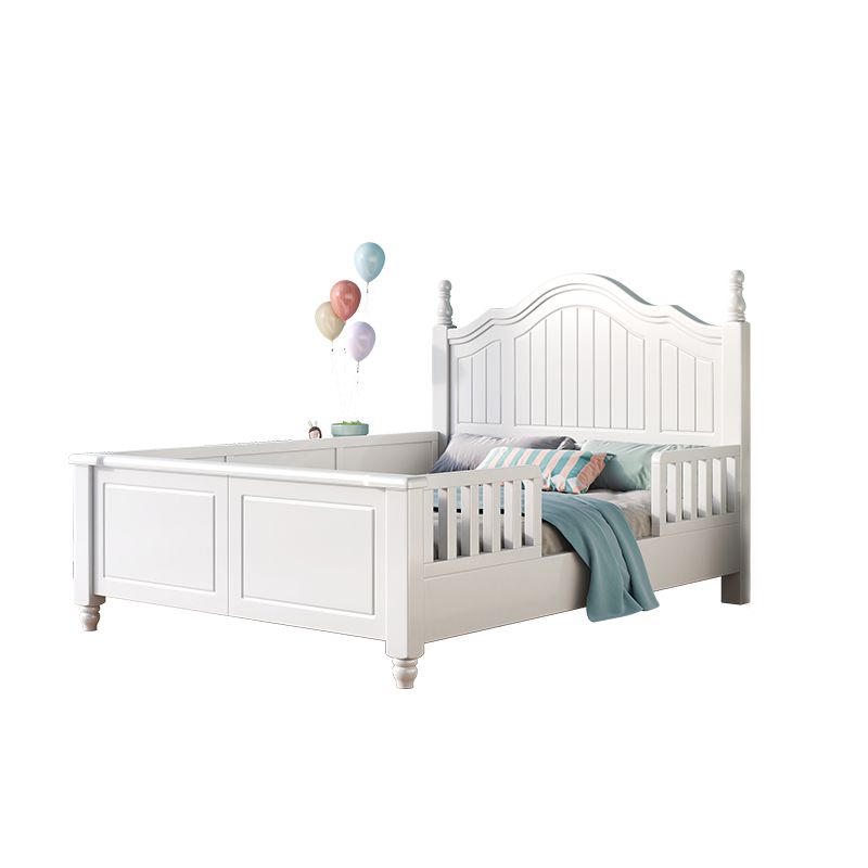 Solid Wood Panel Bed Frame with Headboard, Scandinavian Bed in White