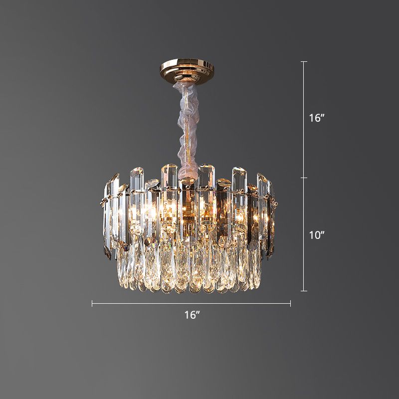 Clear Crystal Drum Pendant Lamp Modern Style Chandelier Light Fixture for Dining Room