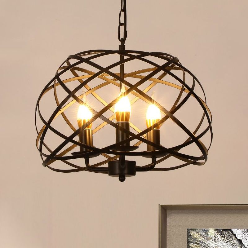 Vintage Stylish Open Cage Hanging Light mit Kerze 3 Köpfe hängen Kronleuchter Licht in Schwarz