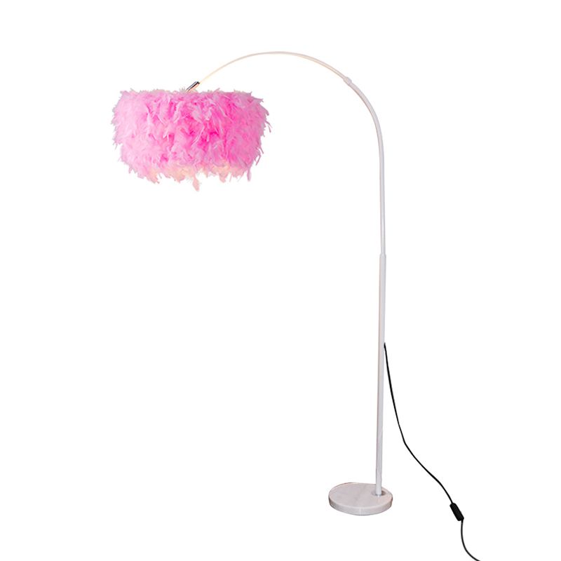 Modern Floor Lamp Household Floor Lighting Fixture with Feather Shade for Sitting Room