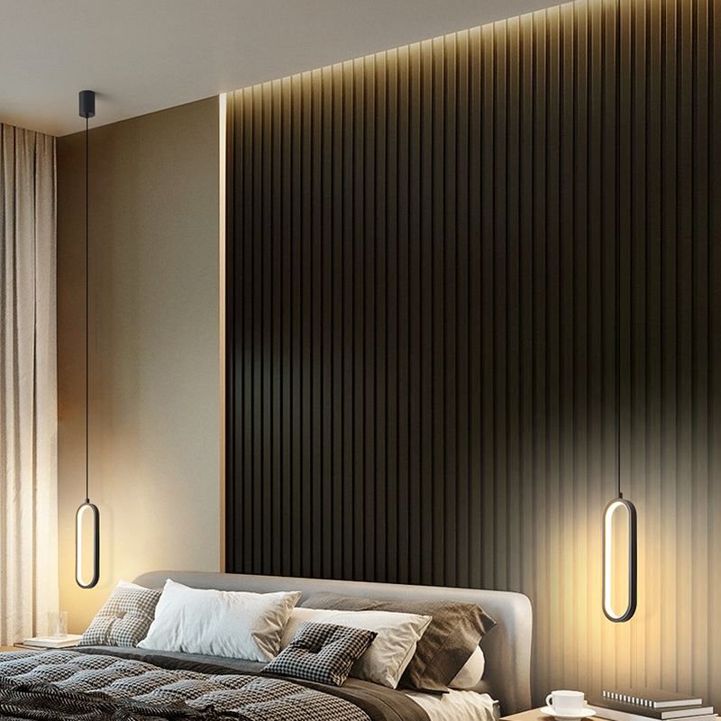 Linear Shape Metal Pendant Light Modern Style 1 Light Hanging Lamp in Black